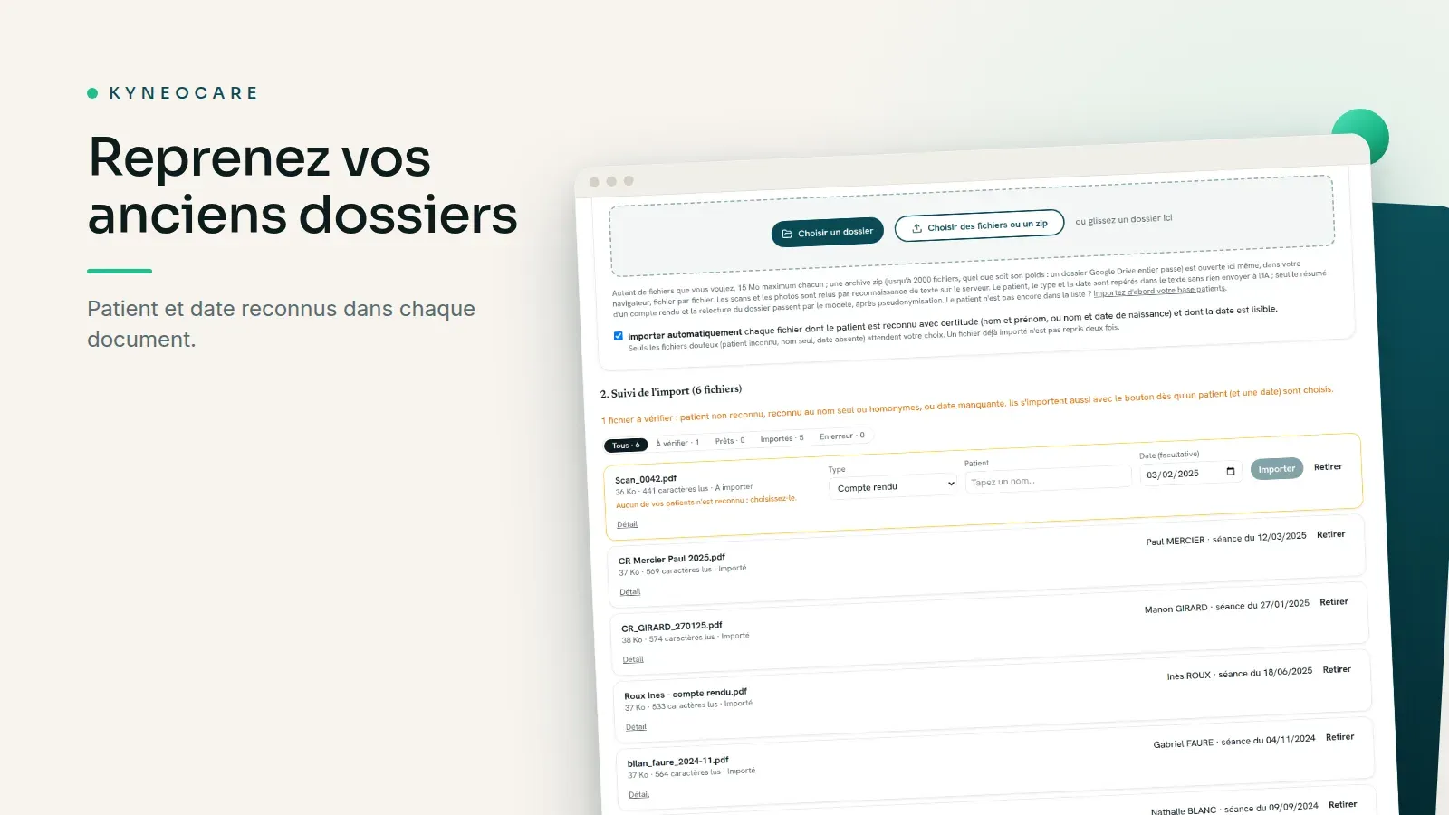 La page Anciens documents de Kyneocare, où l'on dépose ses anciens comptes rendus.